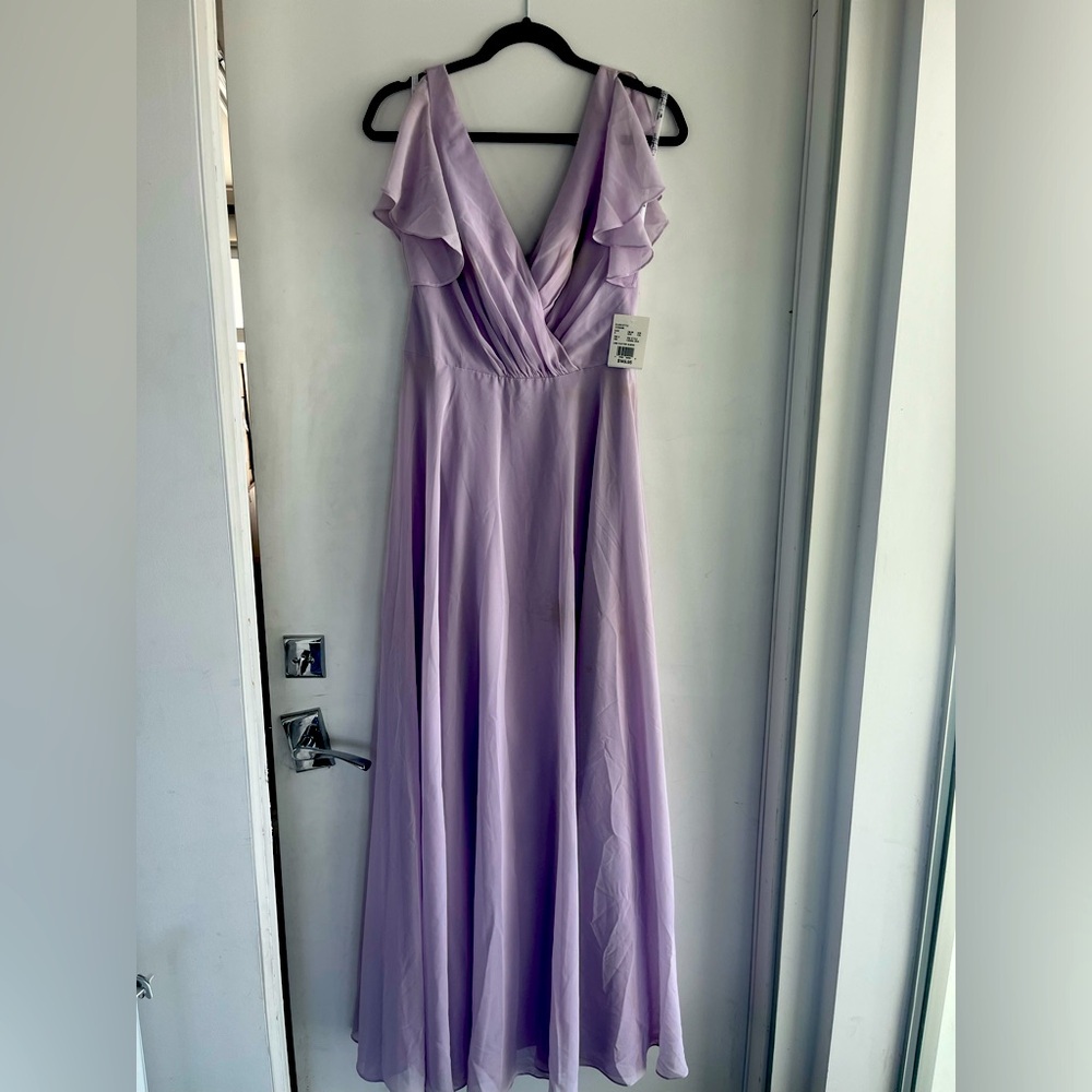 Lilac ruffled bridesmaid dress DB studio by David’s bridal